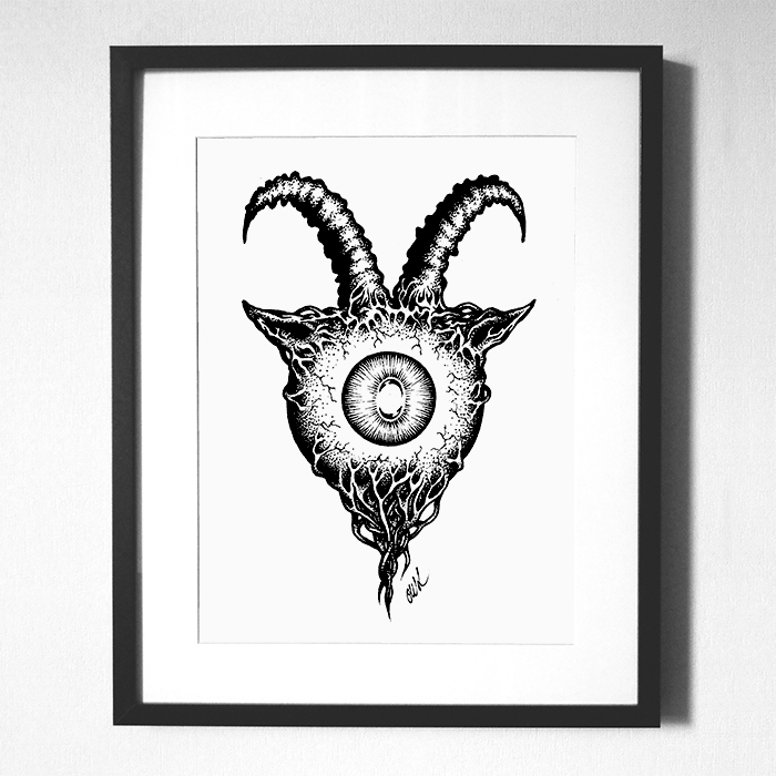 Illustration personnalisée d'un œil Satan, par l'artiste Okograph.