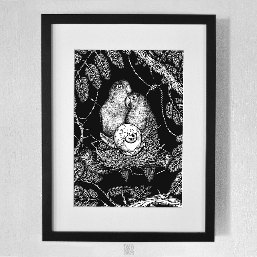 ” Amour ” - Stylos-feutres, encre de Chine, découpage et collage sur papier - 31,9 x 41,9 cm - 2019