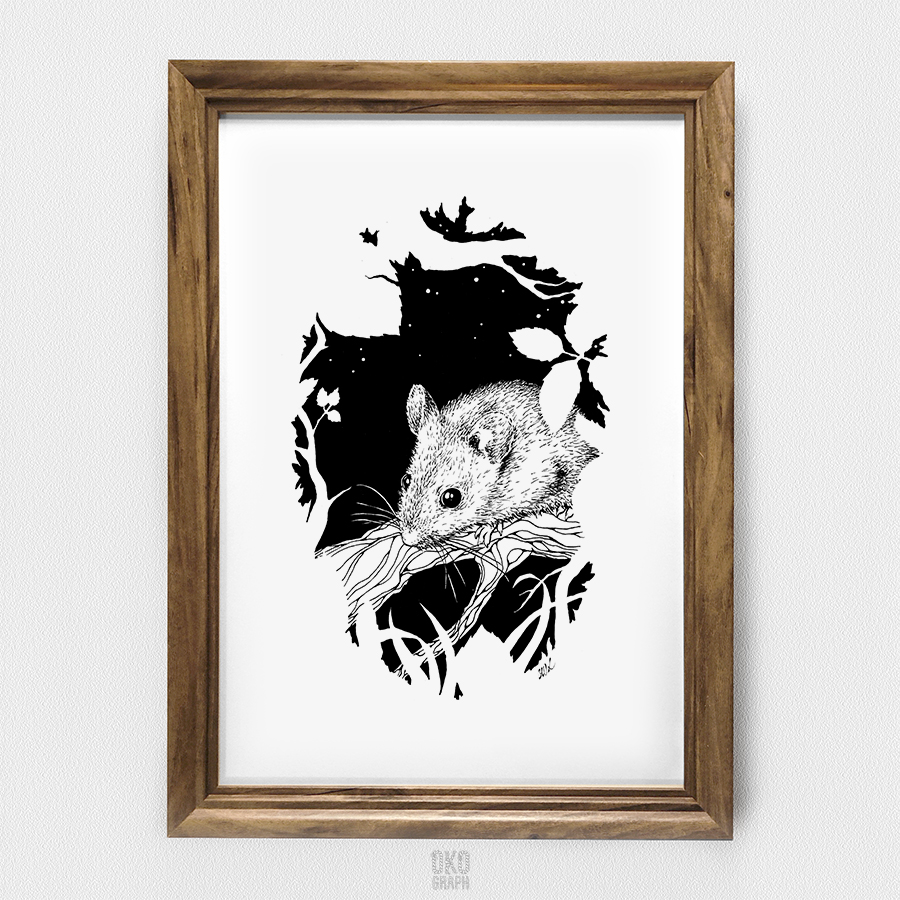 ” Nuit étoilée en tanière : La souris ” - Stylos-feutres et encre de Chine sur papier - 23,6 x 32,5 cm - 2020