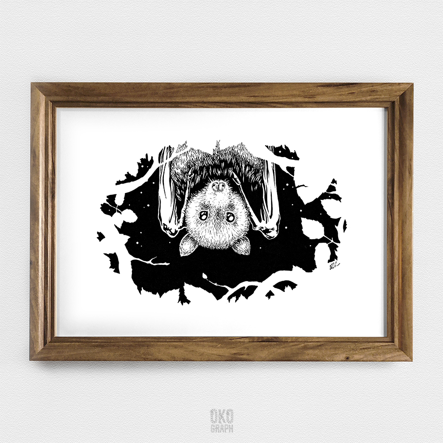 ” Nuit étoilée en tanière : La chauve-souris ” - Stylos-feutres et encre de Chine sur papier - 23,6 x 32,5 cm - 2020